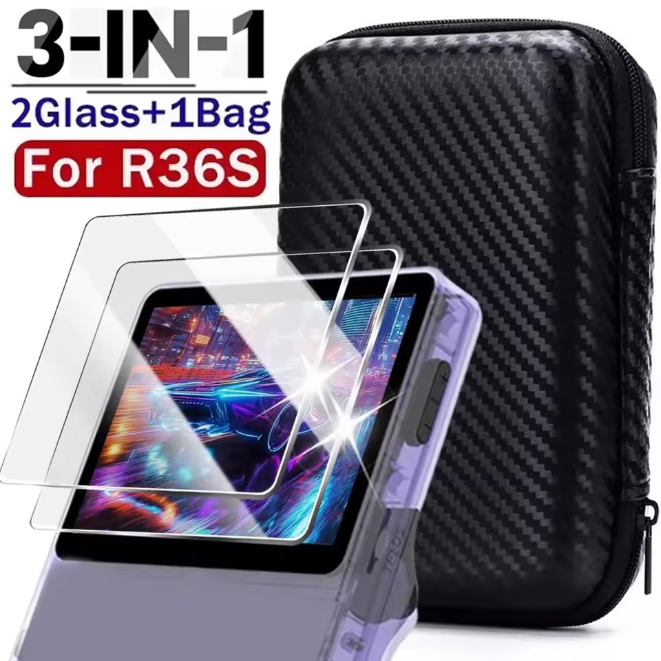 Gaming Console R36S - 3-in-1 draagtas met gehard glazen scherm